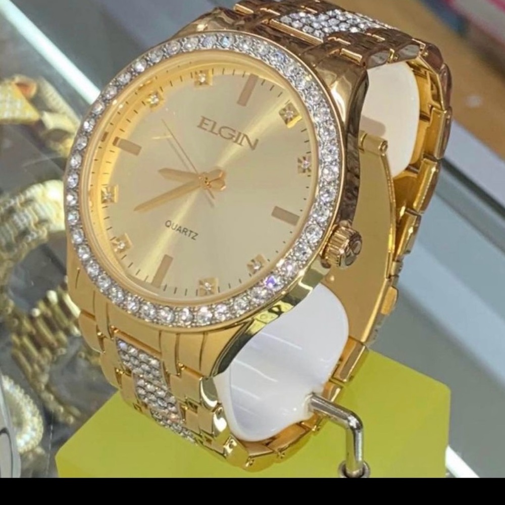 - Brand New Men’s Elgin FG160016GTST 14K Gold Plated Fully Iced Lab Diamon…